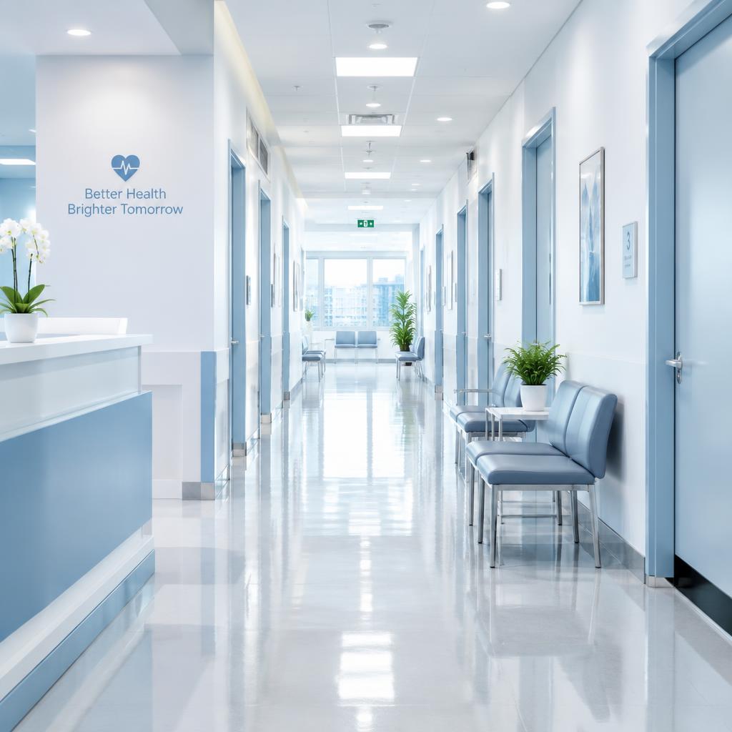Clean medical clinic corridor